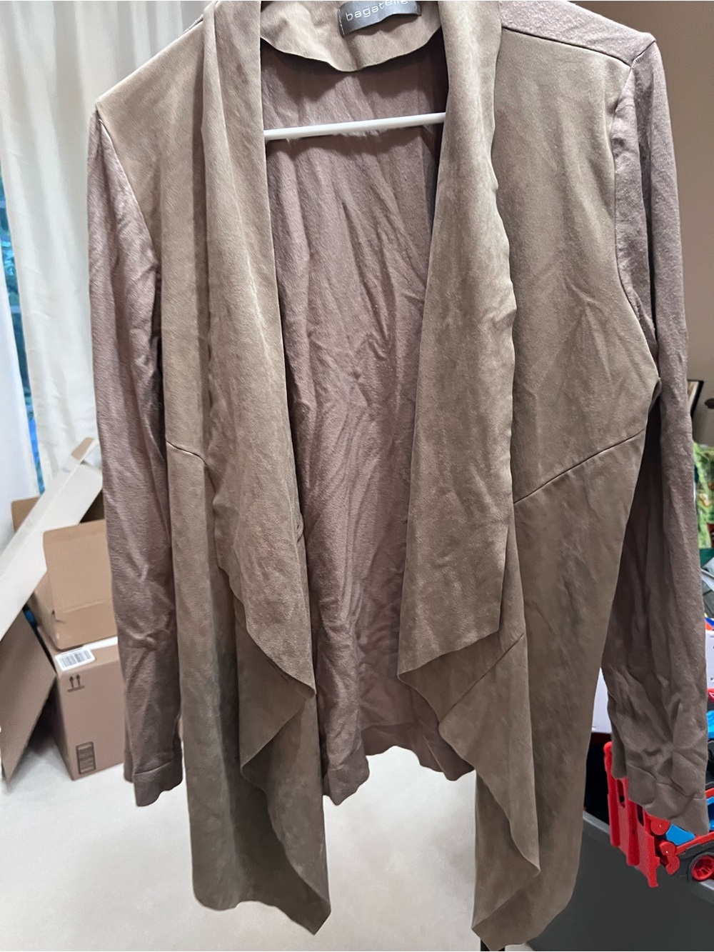 bagatelle taupe draped open-front waterfall jacket